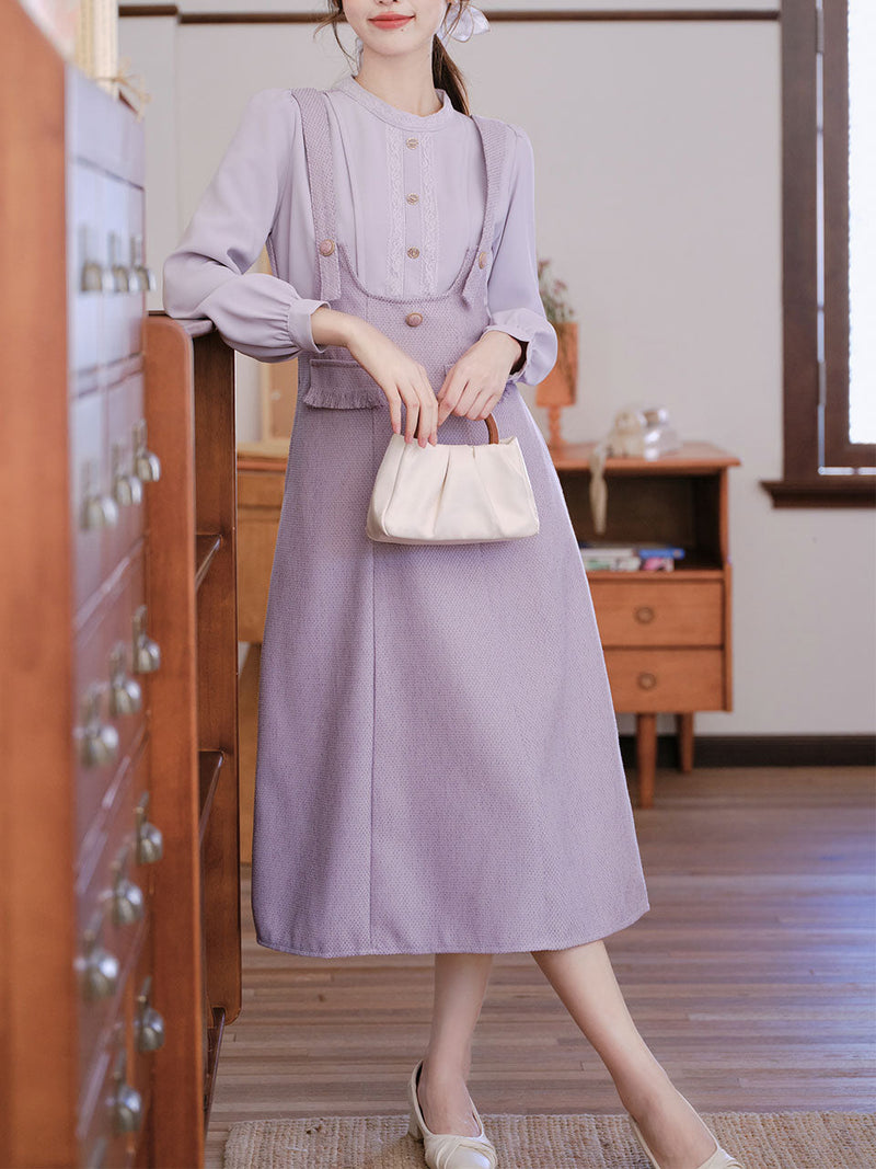 Lilac Fake Two-piece Long Sleeve Vintage 1950S Swing Dress