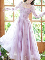 Purple Square Neck Butterfly Vintage Fairy Dress