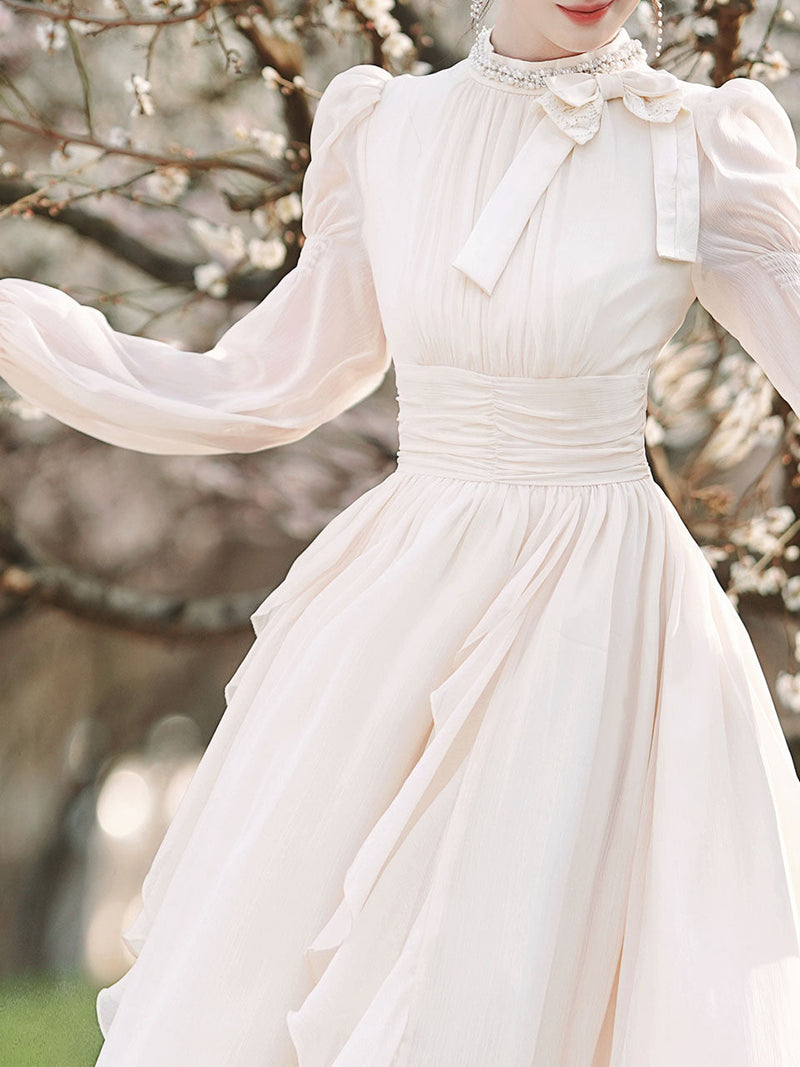 Apricot Bow Collar Wedding Vintage Fairy Dress