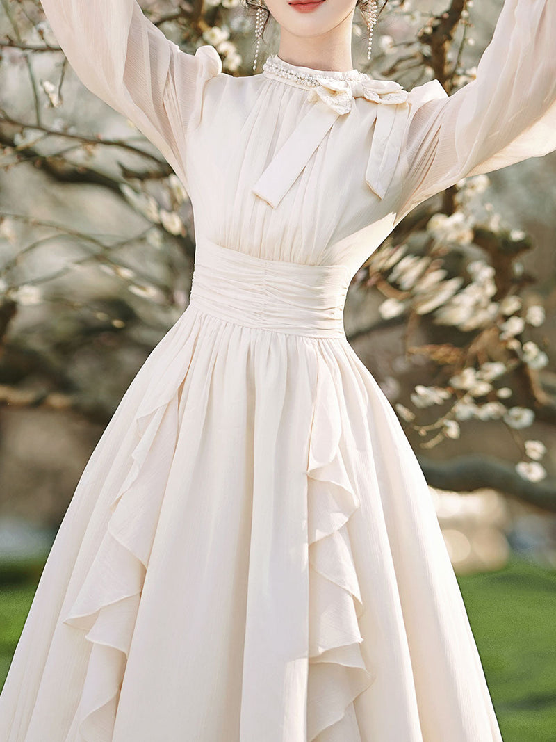 Apricot Bow Collar Wedding Vintage Fairy Dress