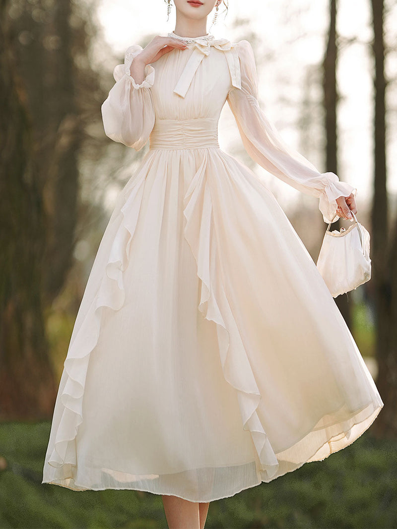 Apricot Bow Collar Wedding Vintage Fairy Dress