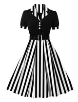 Beetlejuice Costume 1950S Short Sleeve Dress With Black and White Vertical Stripe