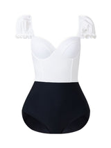 White And Black Retro Audrey Hepburn's Style One Piece Swimsuit