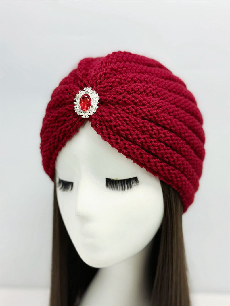 Knitted Beanie with Rhinestone Charm Hat