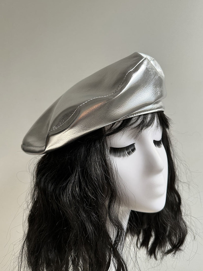 Silver PU Vintage Beret