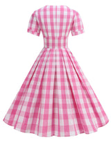 Black V Neck Plaid Audrey Hepburn Style Cocktail Swing Dress