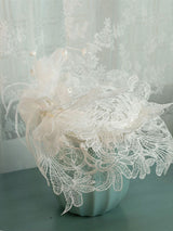 Hand Woven Mesh Decorative White Lace Flower Wedding Hat