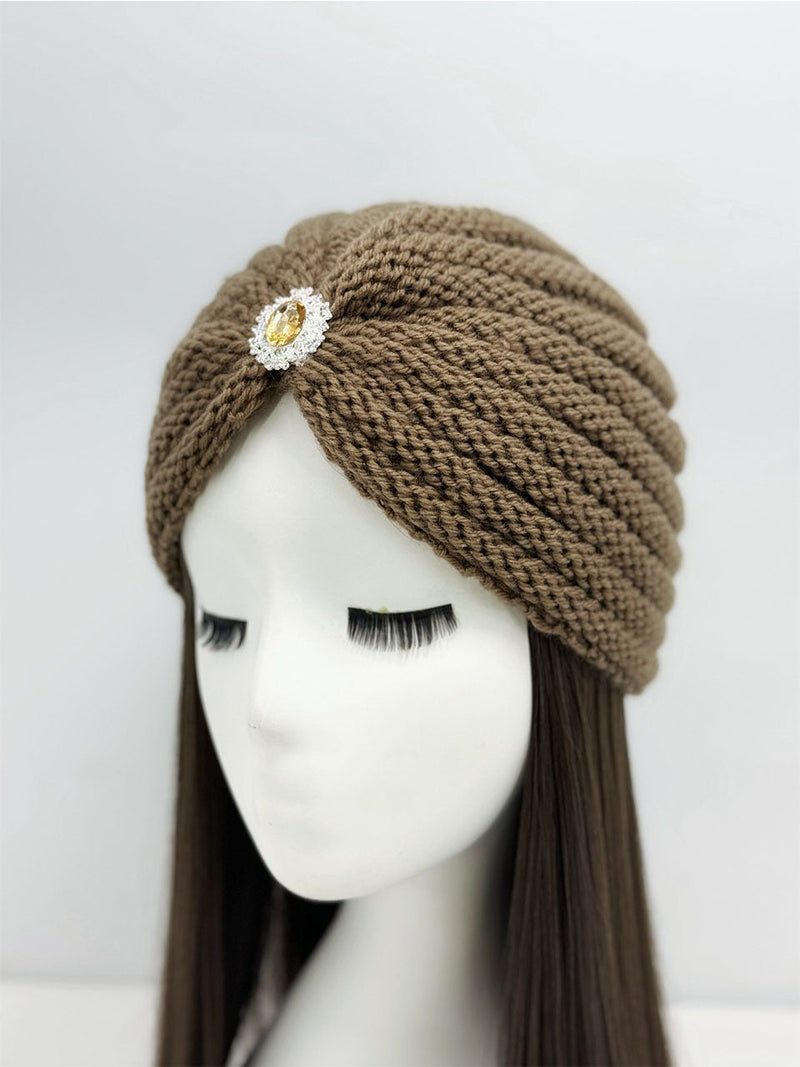 Knitted Beanie with Rhinestone Charm Hat