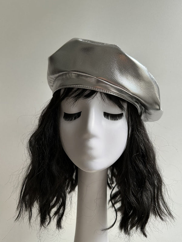 Silver PU Vintage Beret