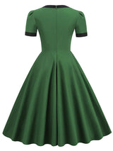 Green Big Bow Square Collar 1950S Vintage Dress