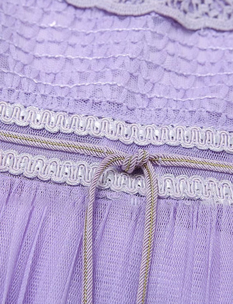 Lilac Flower Embroidery Crew Neck 1950S Barbie Party Dress