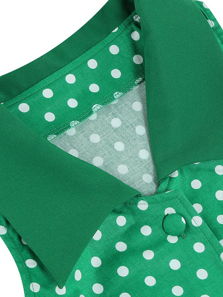 Green Polka Dots Sleeveless 1950S Vintage Shirt Swing Dress