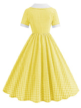 Pink Peter Pan Collar Plaid Short Sleeve 1950S Vintage Swing Dress