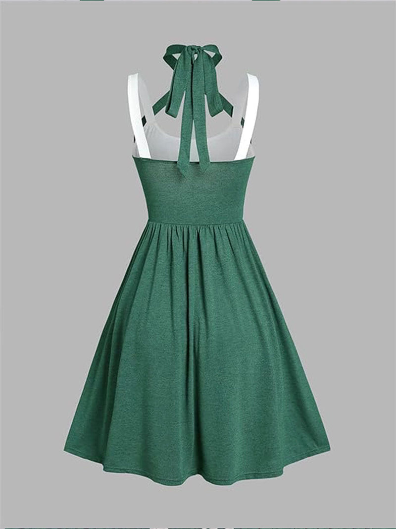 White and Green Lace-up 1950s Vintage Party Dress