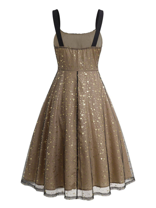 Gold Star Sequin 1950s Vintage Party Dress