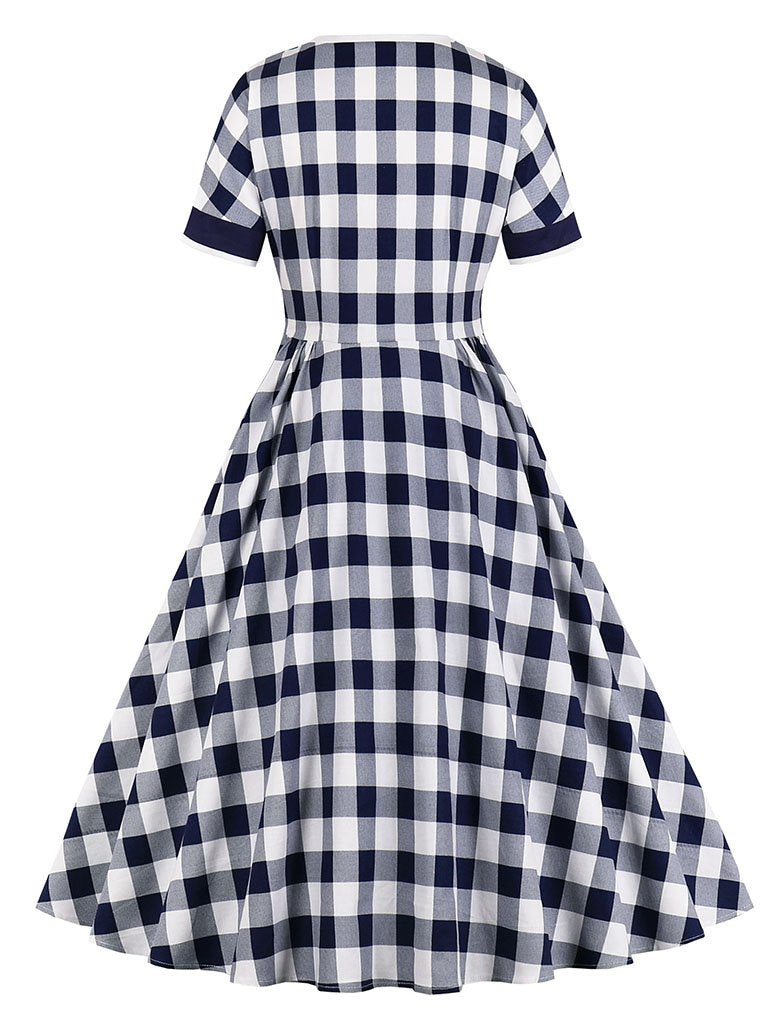 Crew Collar 1950S Vintage plaid Swing Dress