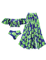 Green Leaf Print Off Shoulder One Piece With Bathing Swing Suit