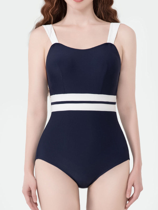 Navy Retro Audrey Hepburn's Style One Piece Swimsuit