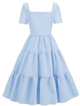 Light Blue Polka Dots Square Collar 1950S Vintage Swing Dress