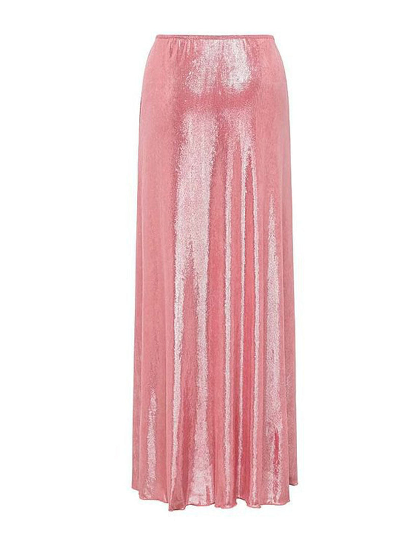 Pink Luminous Fabric One-piece Swimsuit With Bathing Suit Warp Skirt