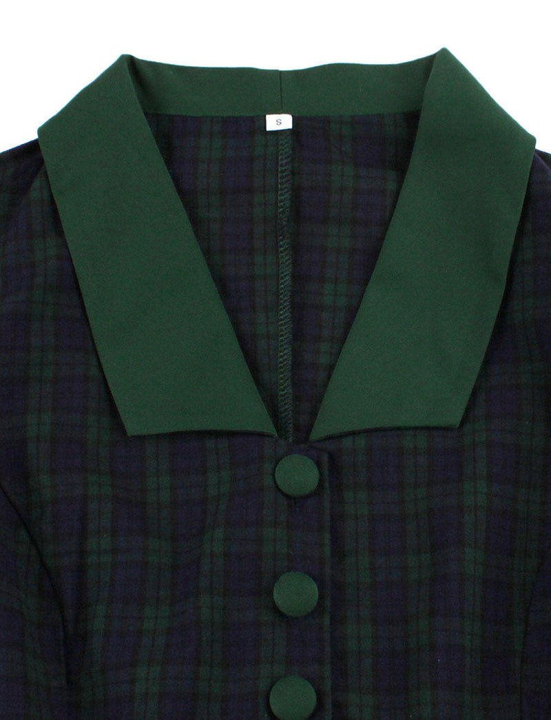 Christmas Green Plaid 1950S Cotton Vintage Dress With Belt