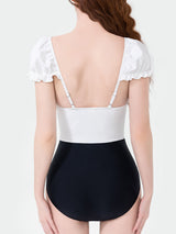 White And Black Retro Audrey Hepburn's Style One Piece Swimsuit