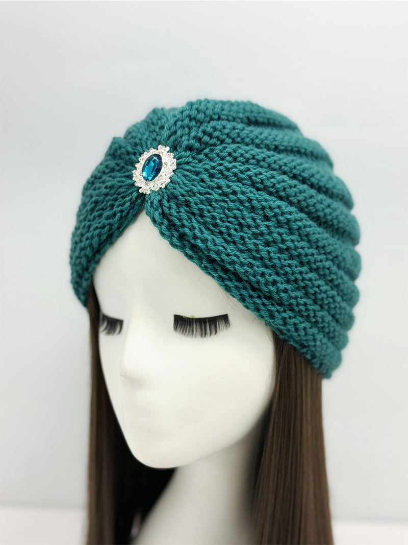 Knitted Beanie with Rhinestone Charm Hat