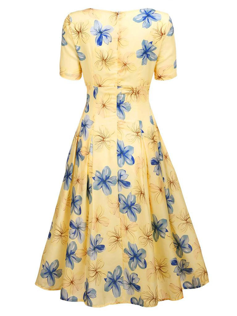 The Marvelous Mrs.Maisel Same Style Yellow Floral Swing 50S Dress with Glass