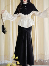 3PS Girls Waltz Chenille Lace White Shirt and Black Cape and Fishtail Skirt Prom Dress