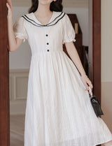 White Sailor Style 1950S Vintage Cotton Dress