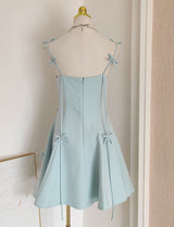 Green Bow Spaghetti Strap Tube Gown Party Dress