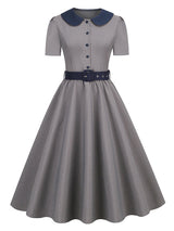 Grey Peter Pan Collar Short Sleeve 1950S Vintage Swing Dress