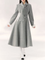 1950S Grey Lace Butterfly Bow Vintage Long Coat