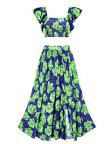 Green Leaf Print Off Shoulder One Piece With Bathing Swing Suit