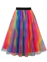 1950S Rainbow High Wasit Pleated Swing Vintage Skirt