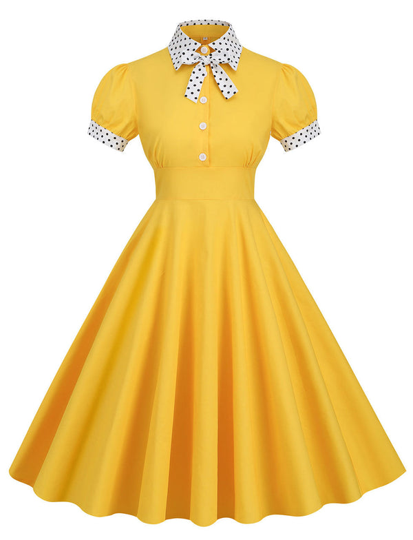 Yellow Pikachu Inspired Pokemon Swing Vintage 1950S Dress with Headband