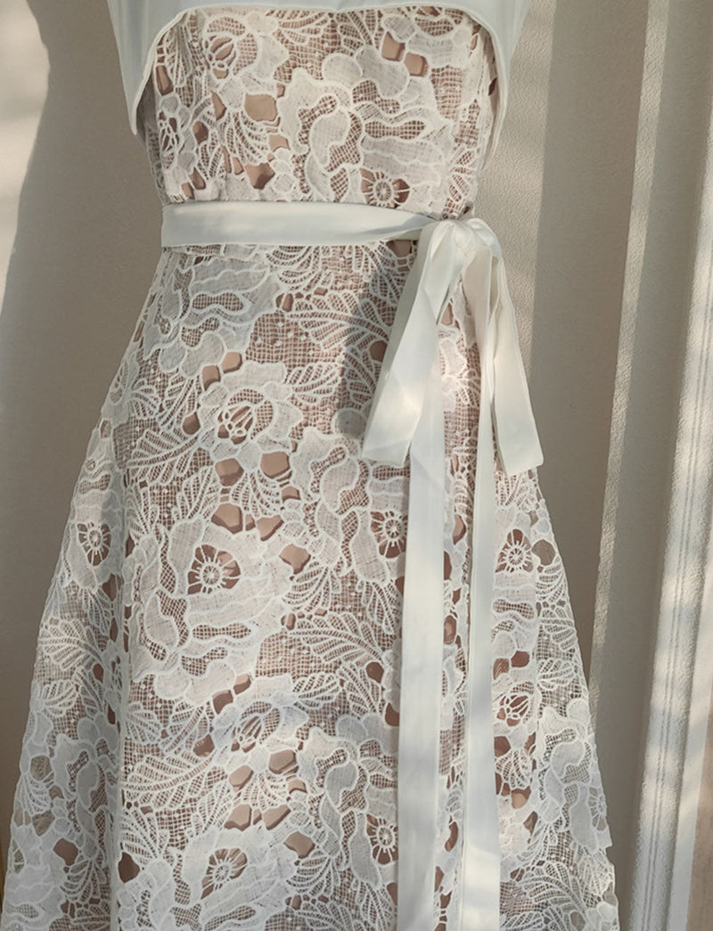 White Lace Spaghetti Strap Gown Party Dress