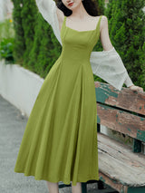 2PS Green Strap 1950S Vintage Dress With Long Sleeve Cardigan