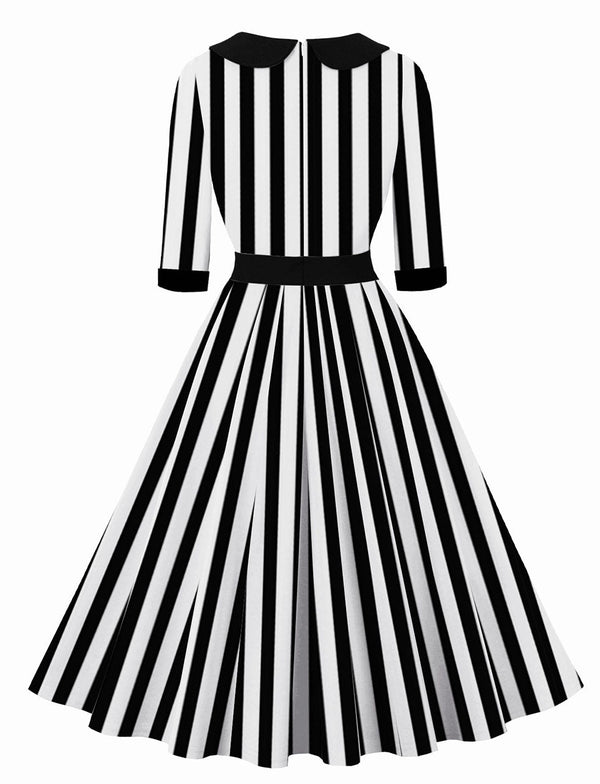 Beetlejuice Costume 1950S Dress With Black and White Vertical Stripe