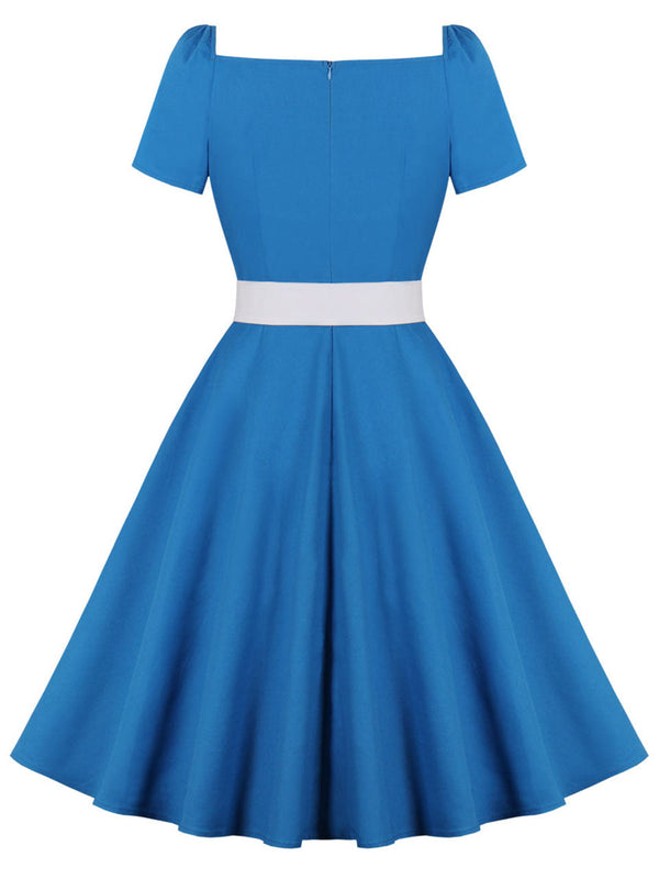 Klein Blue Vintage Square Collar 1950S Vintage Dress