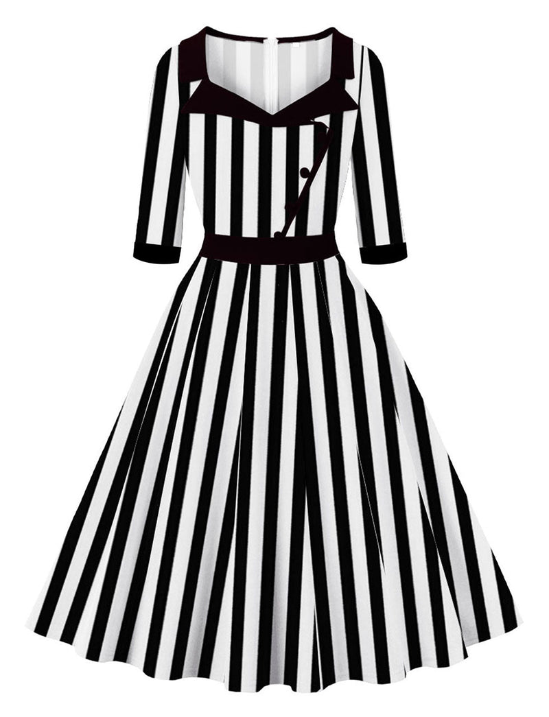 Beetlejuice Costume 1950S Dress With Black and White Vertical Stripe