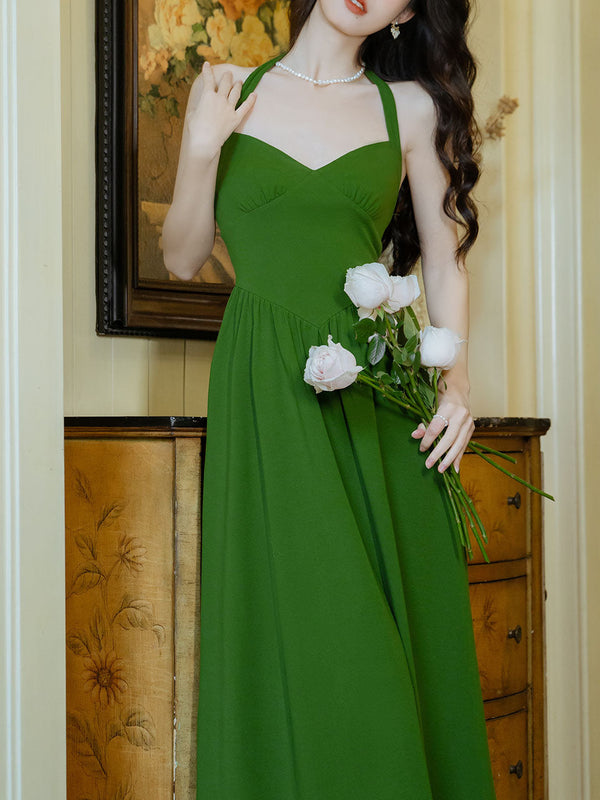 Green Halter Backless Vintage Dress Prom Dress With Short Cardigan