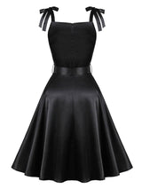 Black 1950S Bow Spaghetti Strap Vintage Swing Dress