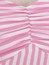 Pink And White Vertical Stripe Spaghetti Strap Barbie Same Style 1950S Vintage Dress