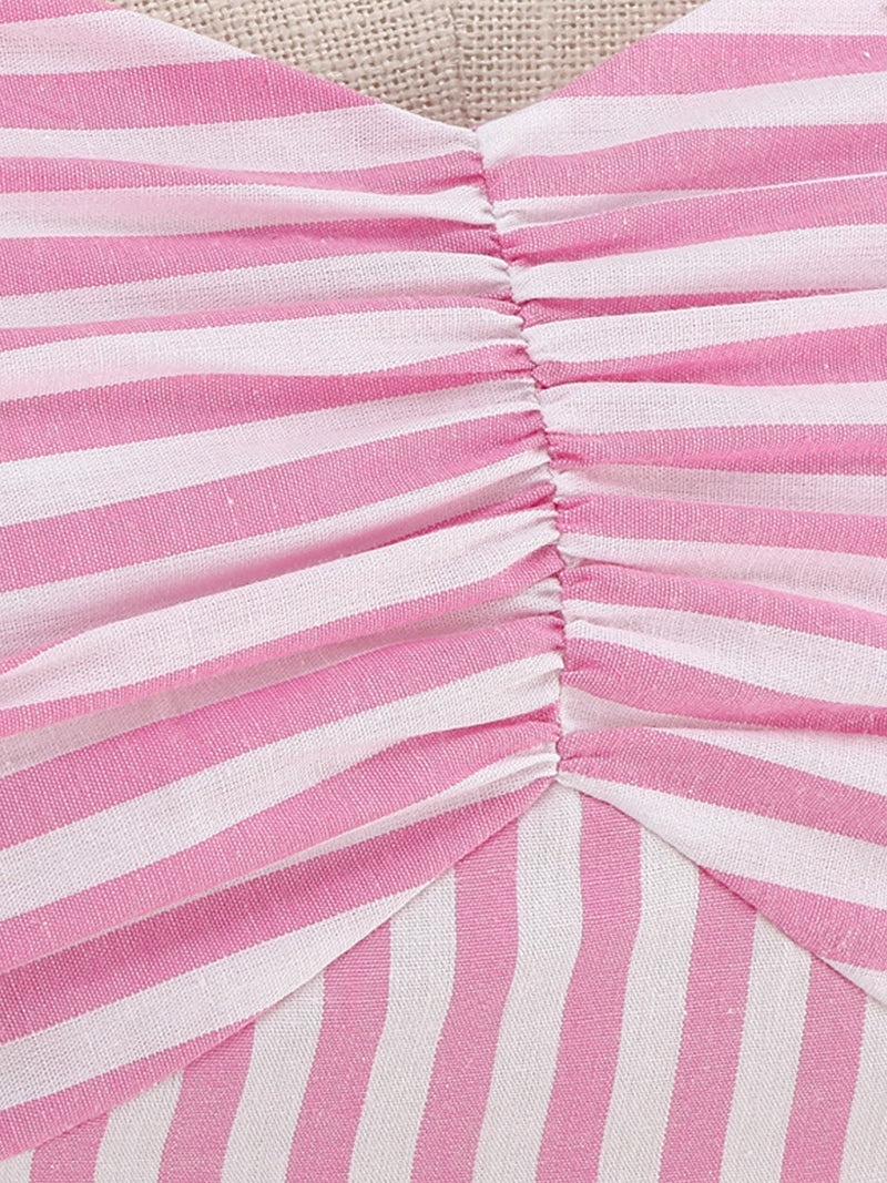 Pink And White Vertical Stripe Spaghetti Strap Barbie Same Style 1950S Vintage Dress