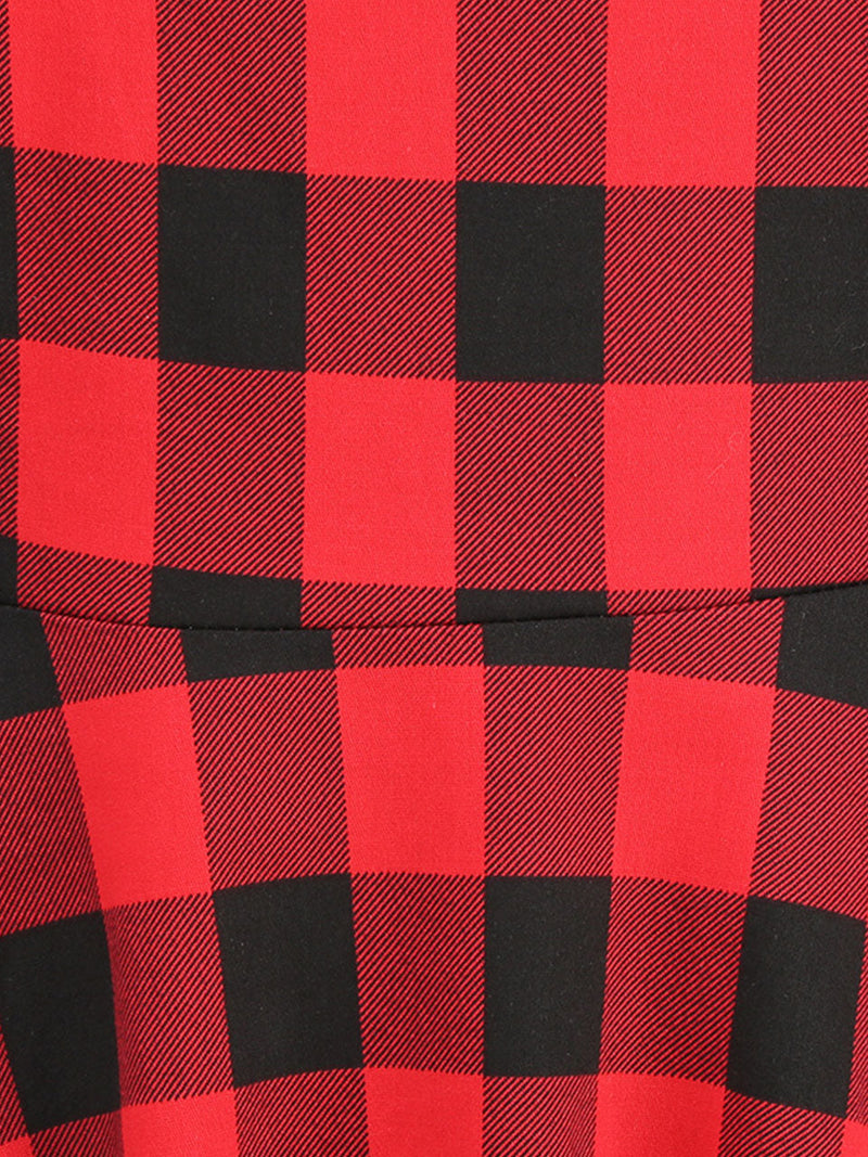 1950s Crew Neck Plaid Cap Sleeve Vintage Swing Dress