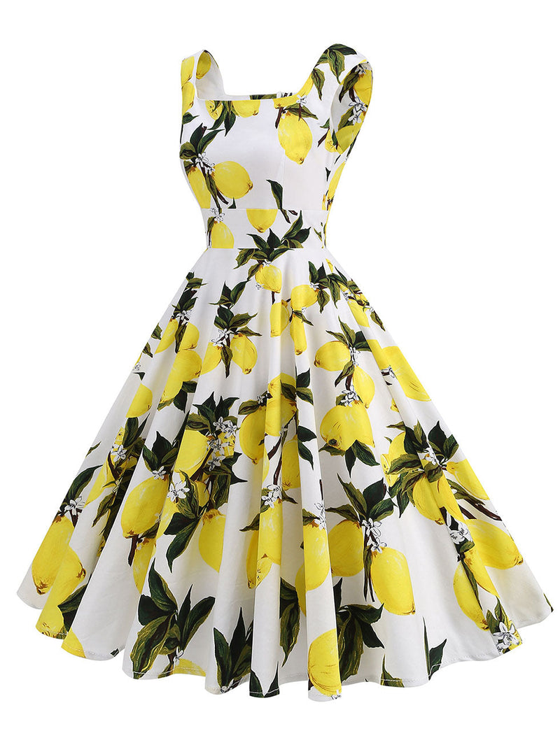 Light Yellow Lemon Sleeveless Audrey Hepburn Style 1950S Vintage Dress