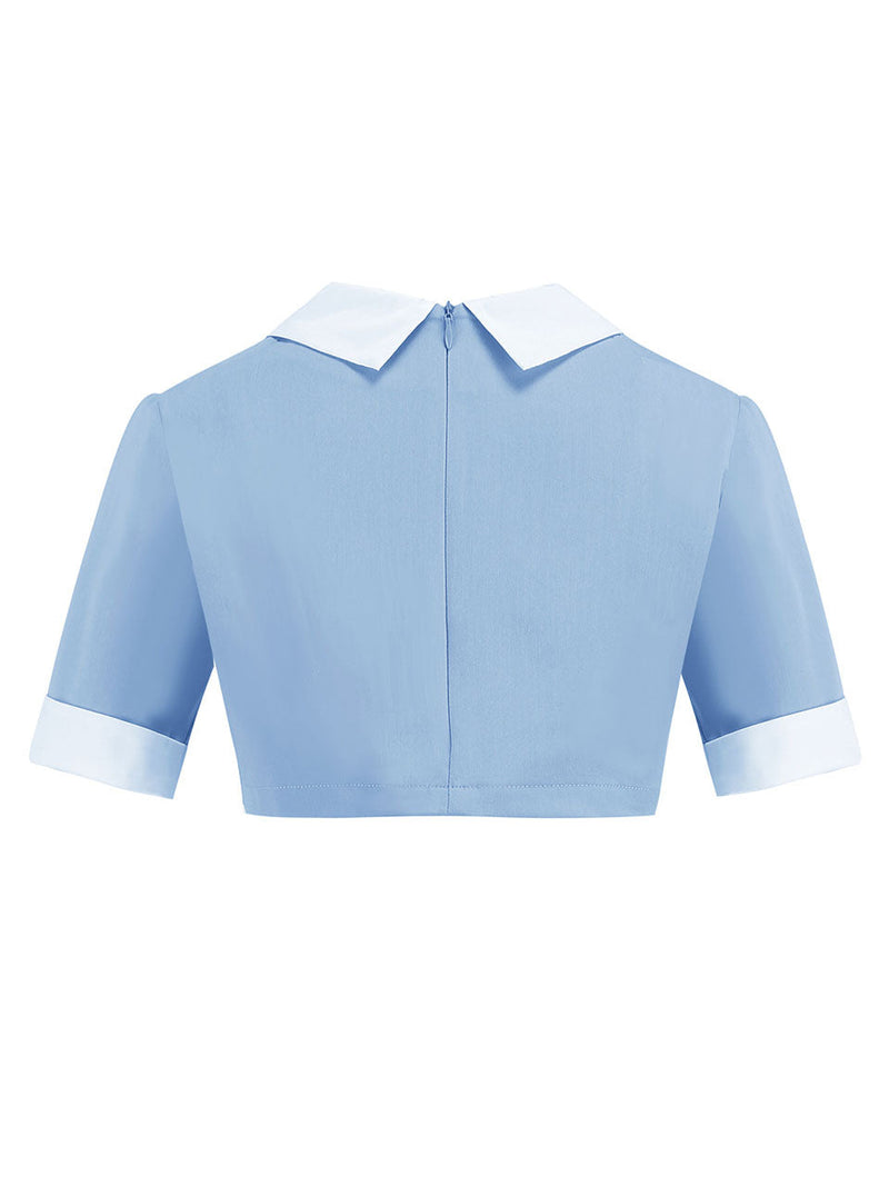 2PS Baby Blue Peaked Collar Short Sleeve 1950S Coat With Strap Vintage Dress Inspired By Mrs. Maisel