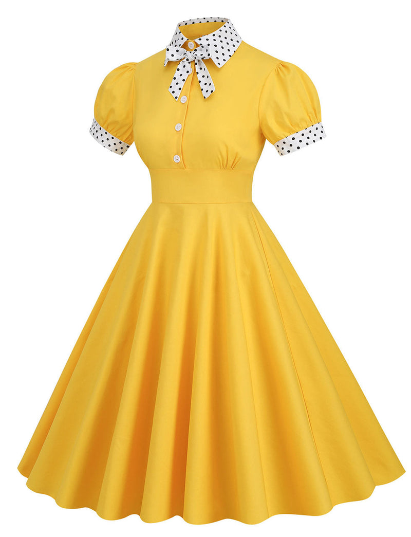 Yellow Pikachu Inspired Pokemon Swing Vintage 1950S Dress with Headband