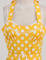 Yellow Polka Dots Lace Vintage Halter Backless 1950S Vintage Dress